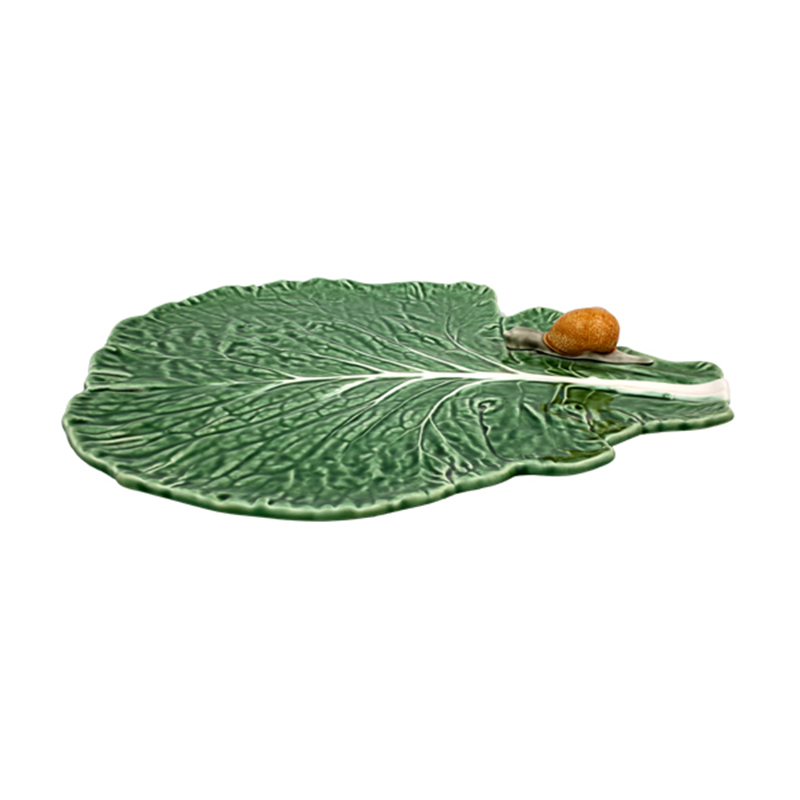 фото Блюдо bordallo pinheiro cabbage leaf with snail natural 39,5x35,5x4,5 см