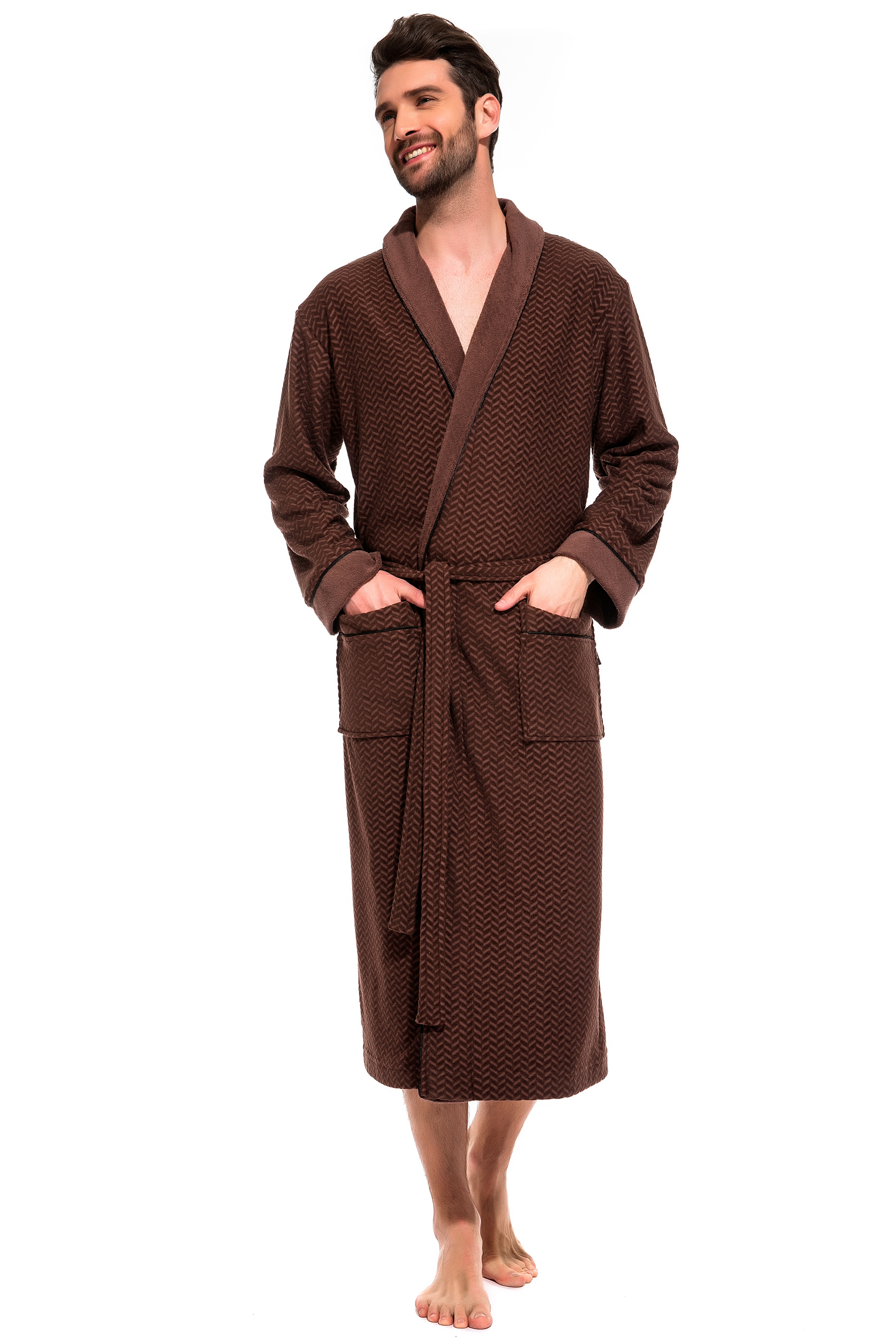 фото Мужской облегченный махровый халат из бамбука peche monnaie 419, шоколадный, xl