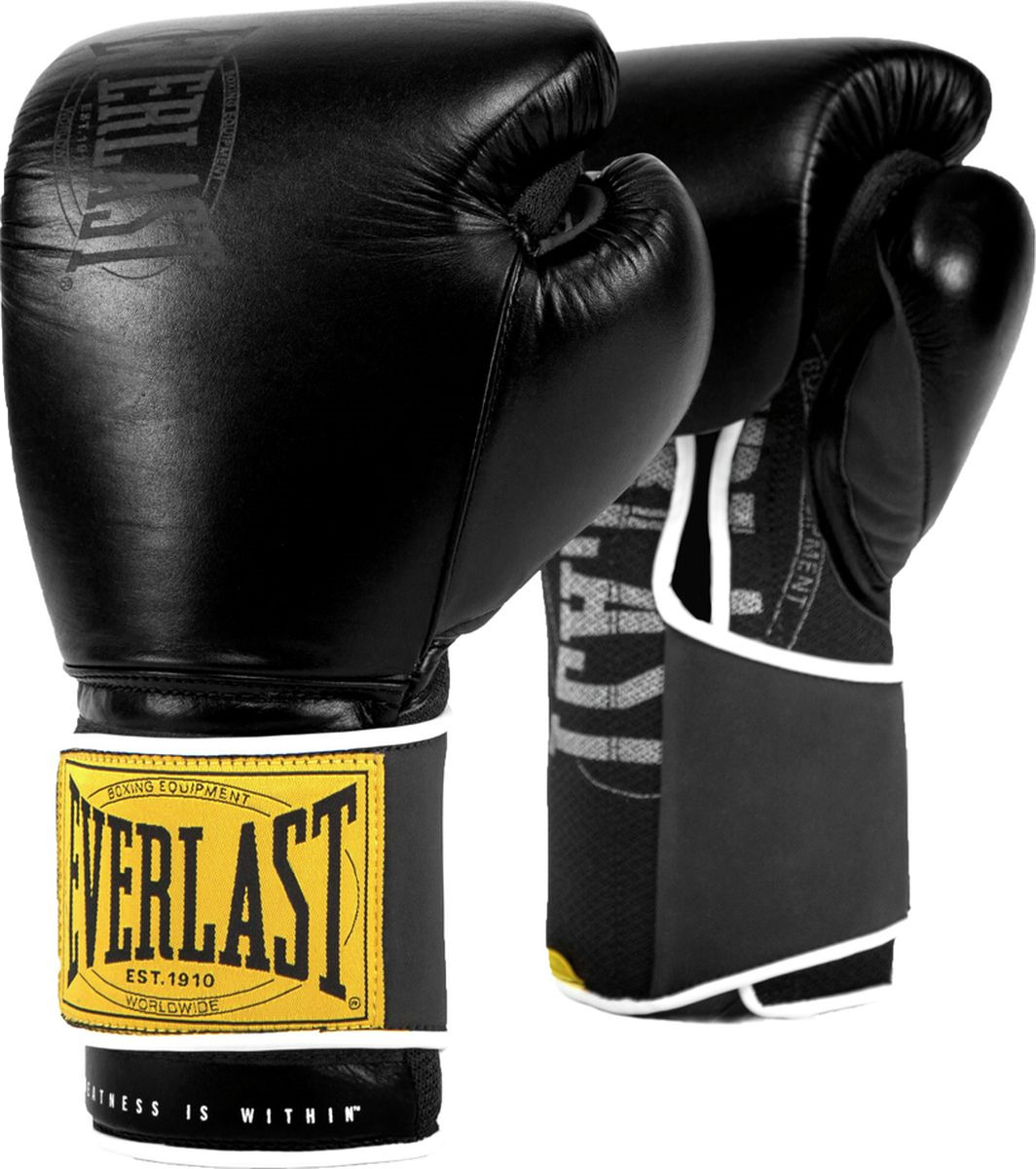 фото Боксерские перчатки everlast 1910 classic черные/голубые, 14 унций