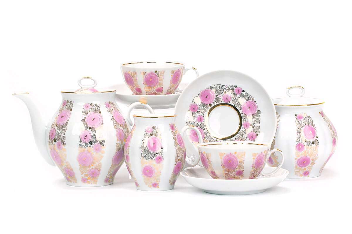 Чайный сервиз Дулево Белый Лебедь Розовый сад 15 предметов на 6 персон