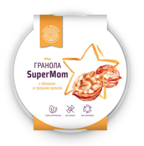 

Гранола Fastbrunch с яблоком и грецким орехом SuperMom в биоразлагаемой тарелке 80 г