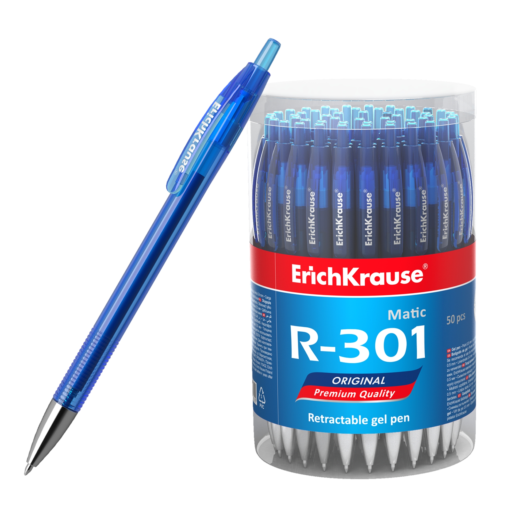 фото Набор ручек гелевых erichkrause r-301 original gel matic 46698, синяя, 0,5 мм, 50 шт.