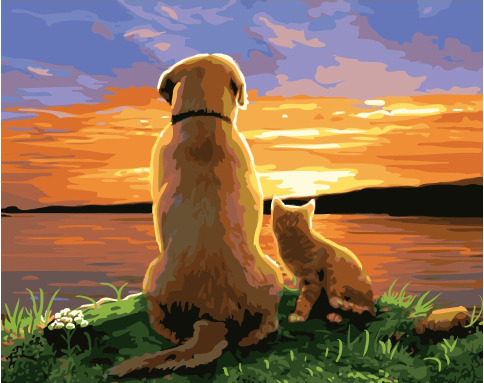 

Картина по номерам Paintboy GX 34574 Пес с котенком на закате 40*50