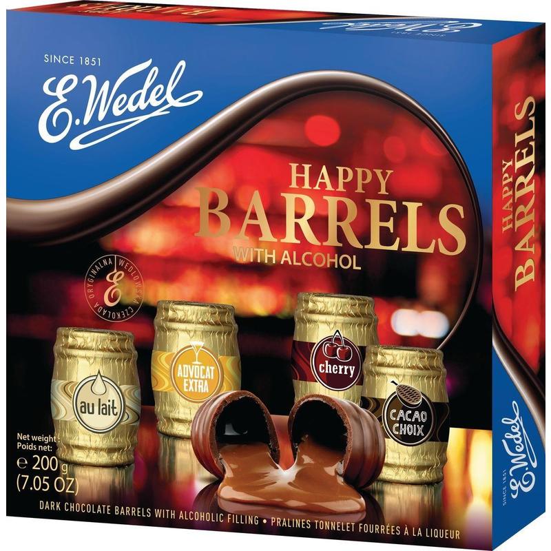 

Ассорти шоколадных конфет E.Wedel happy barrels с ликером 200 г