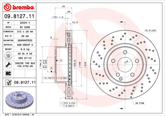 фото Тормозной диск brembo 09.8127.11