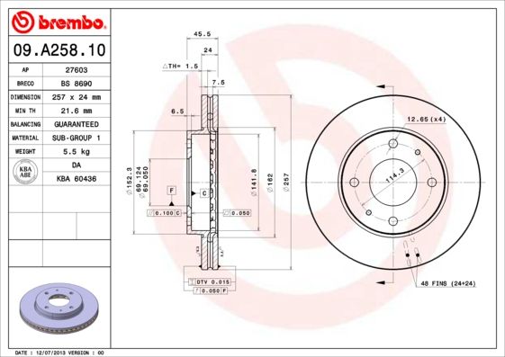 фото Тормозной диск brembo 09.a258.10