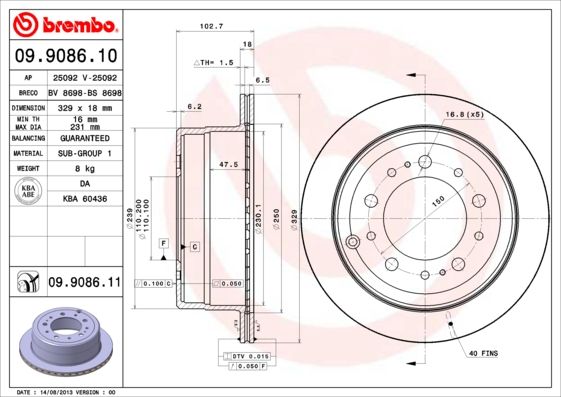 фото Тормозной диск brembo 09.9086.11