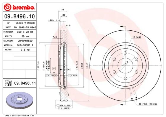 фото Тормозной диск brembo 09.b496.11