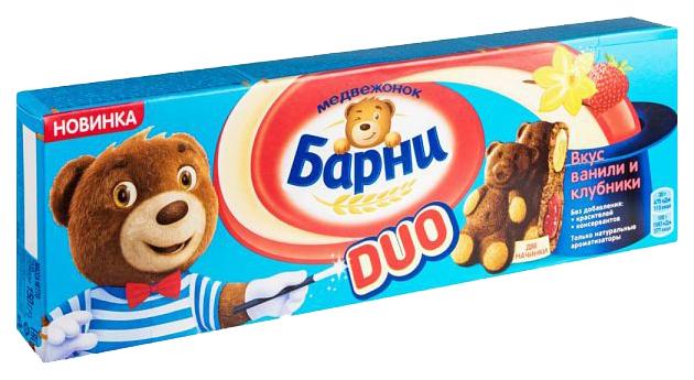 фото Пирожное бисквитное барни duo вкус ванили и клубники 150 г