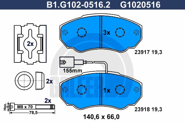 

Комплект тормозных дисковых колодок GALFER B1.G102-0516.2