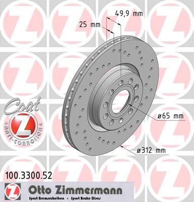 фото Тормозной диск zimmermann 100.3300.52