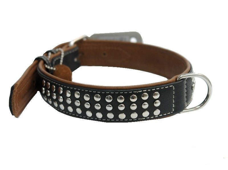 фото Ошейник для собак collar soft кожаный, с металлическим украшением черный, 15 мм 27-36 см
