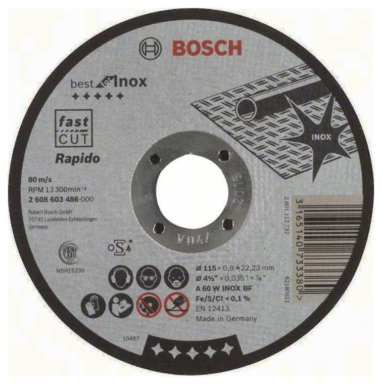 фото Диск отрезной абразивный bosch best по нерж 115x0,8, прямой 2608603486