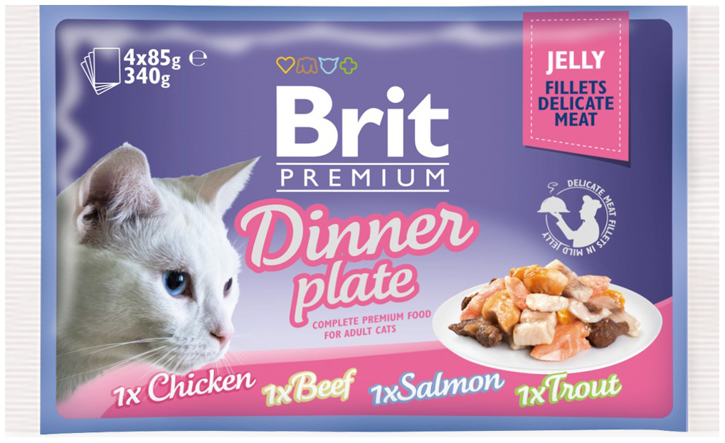 фото Влажный корм для кошек brit premium, в желе, мясо, 4шт, 85г