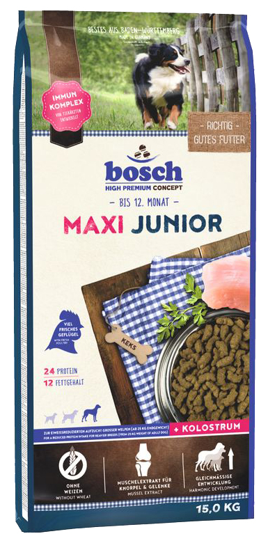 

Сухой корм для щенков Bosch Maxi Junior, для крупных пород, домашняя птица, 15кг, Maxi Junior