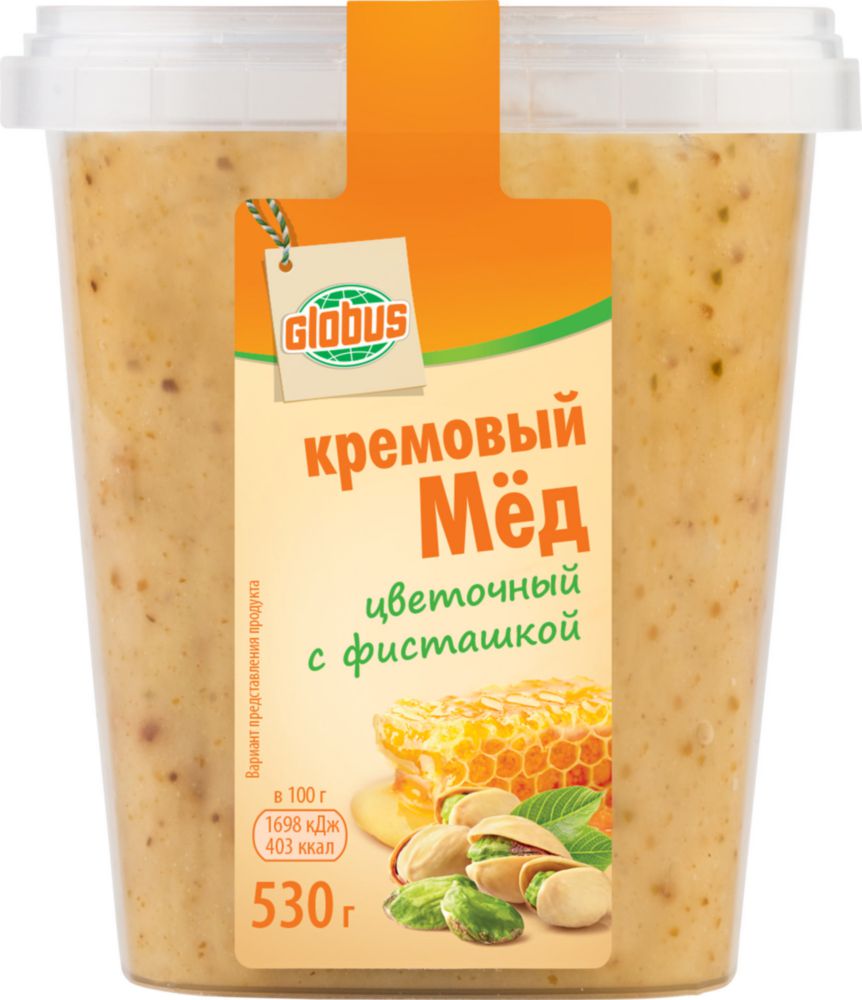 

Мед кремовый Глобус цветочный с фисташкой 530 г