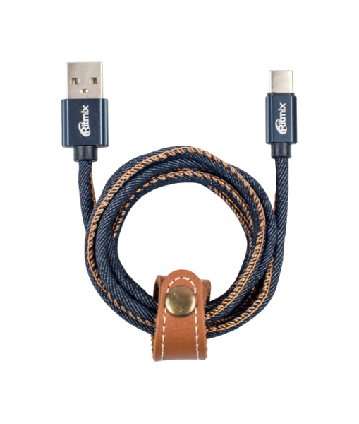 фото Кабель usb type-c-usb ritmix rcc-437 blue jeans,1м, 2а, оплетка из джинсовой ткани