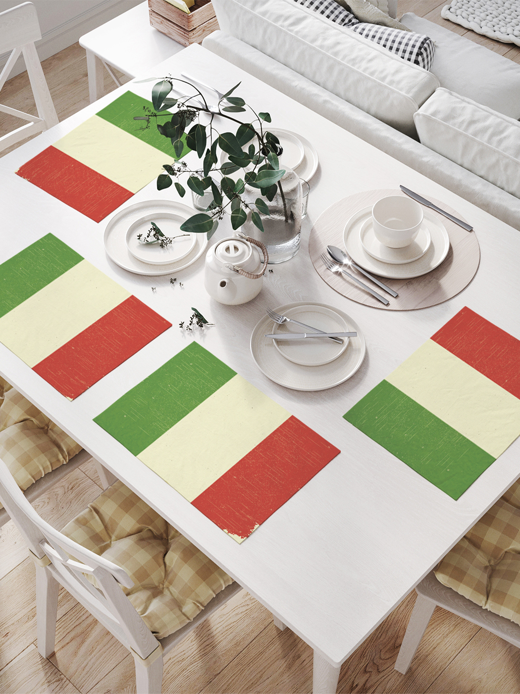 фото Joyarty комплект салфеток для сервировки стола «ретро-флаг италии» (32х46 см, 4 шт.)
