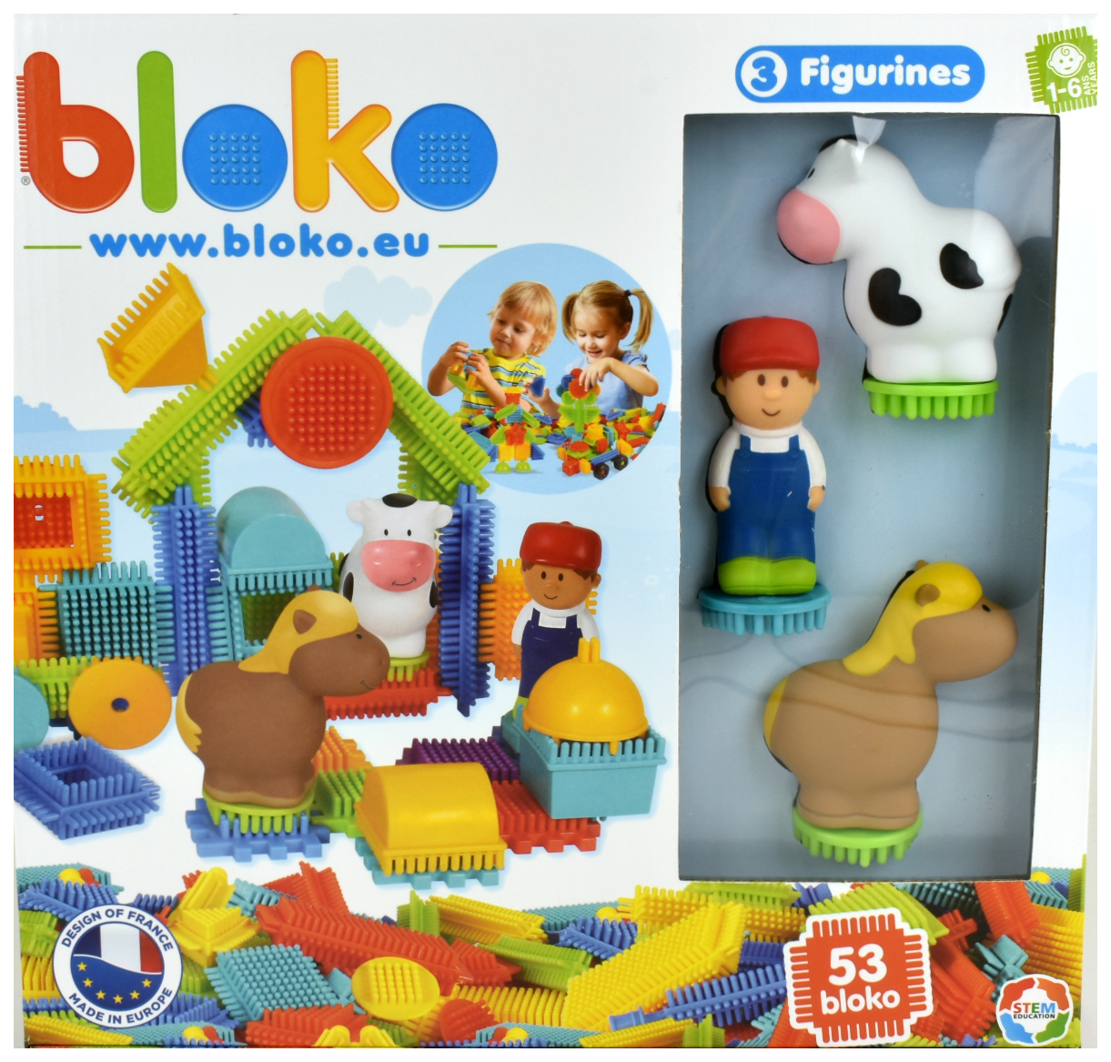 фото Игольчатый конструктор "bloko". 50 деталей + 3 объемных персонажа (ферма)