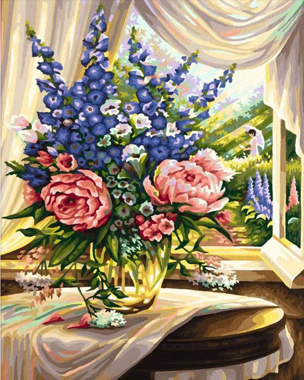 

Алмазная вышивка Алмазное Хобби Букет на столе, 40x50 см, Букет на столе