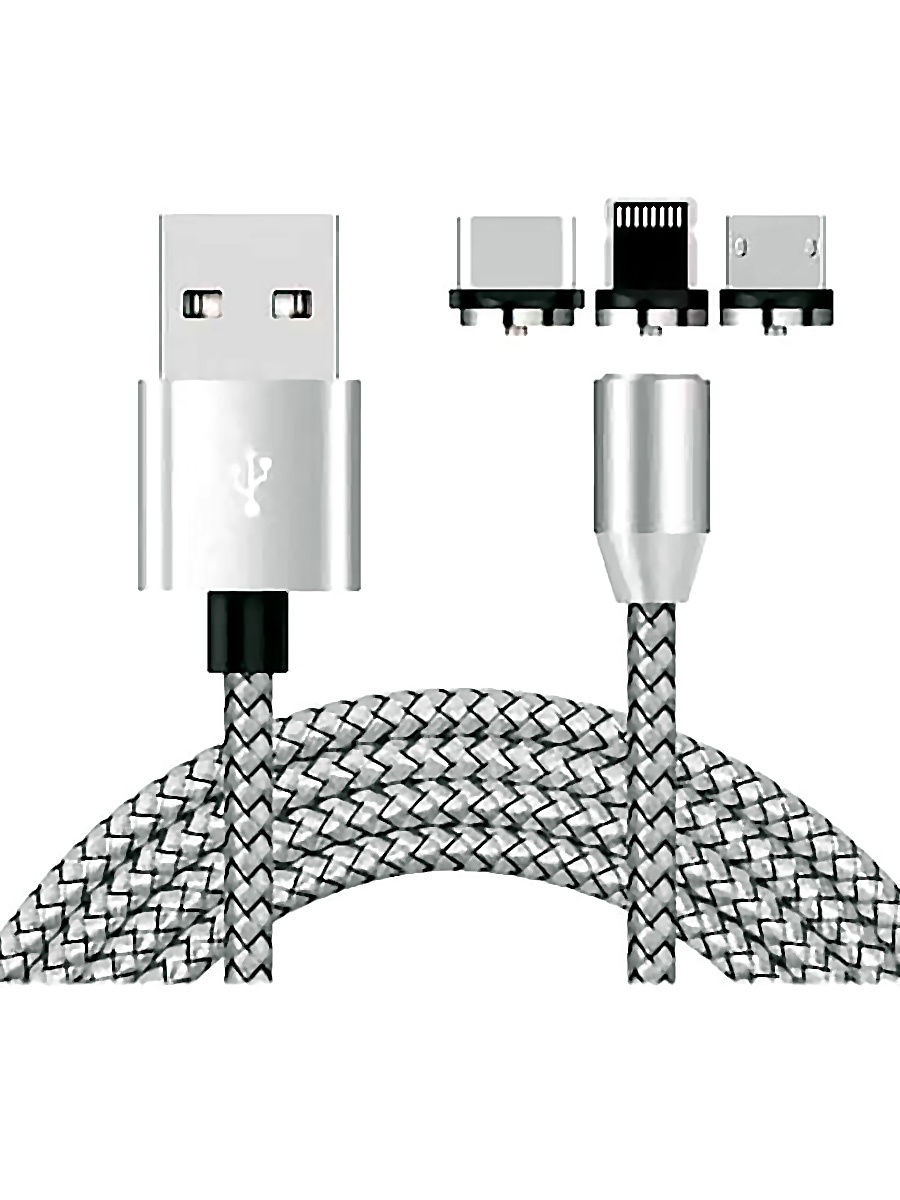 фото Кабель магнитный zibelino usb-usb type-c/lightning/microusb (3в1) 1м (zdcm-3in1-slv)