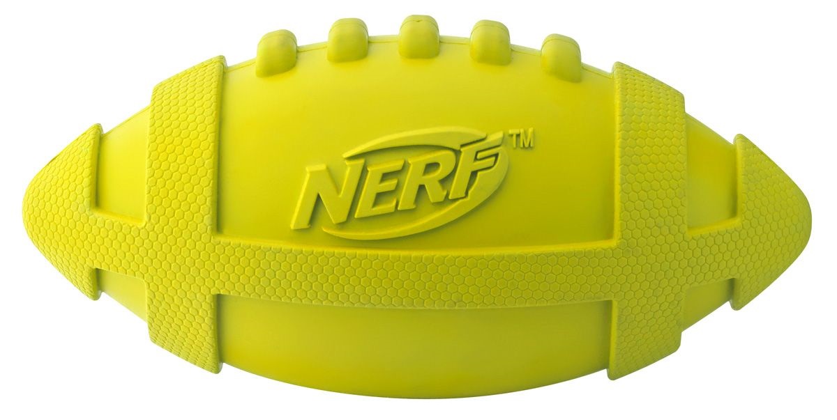 фото Апорт для собак nerf мяч для регби пищащий, желтый, длина 17.5 см