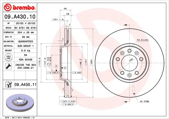 фото Тормозной диск brembo 09.a430.11