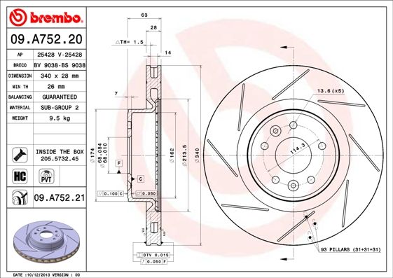 фото Тормозной диск brembo 09.a752.21