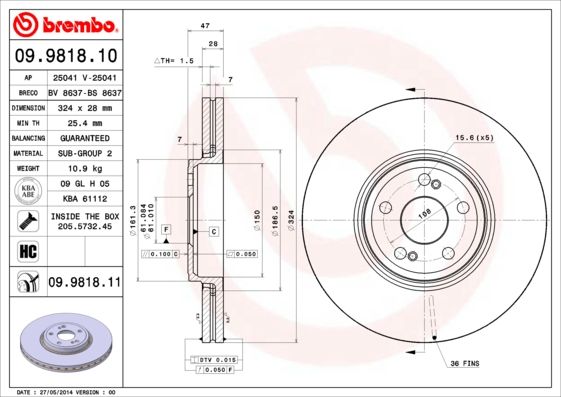 фото Тормозной диск brembo 09.9818.10