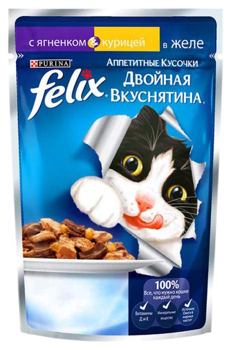 фото Влажный корм для кошек felix двойная вкуснятина, ягненок, курица, 24шт, 85г