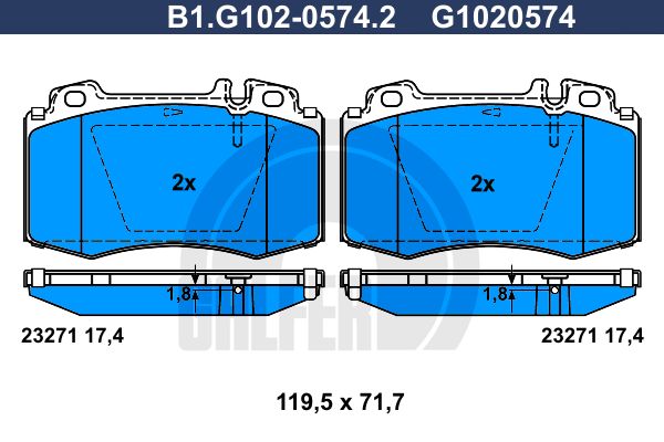 

Комплект тормозных дисковых колодок GALFER B1.G102-0574.2