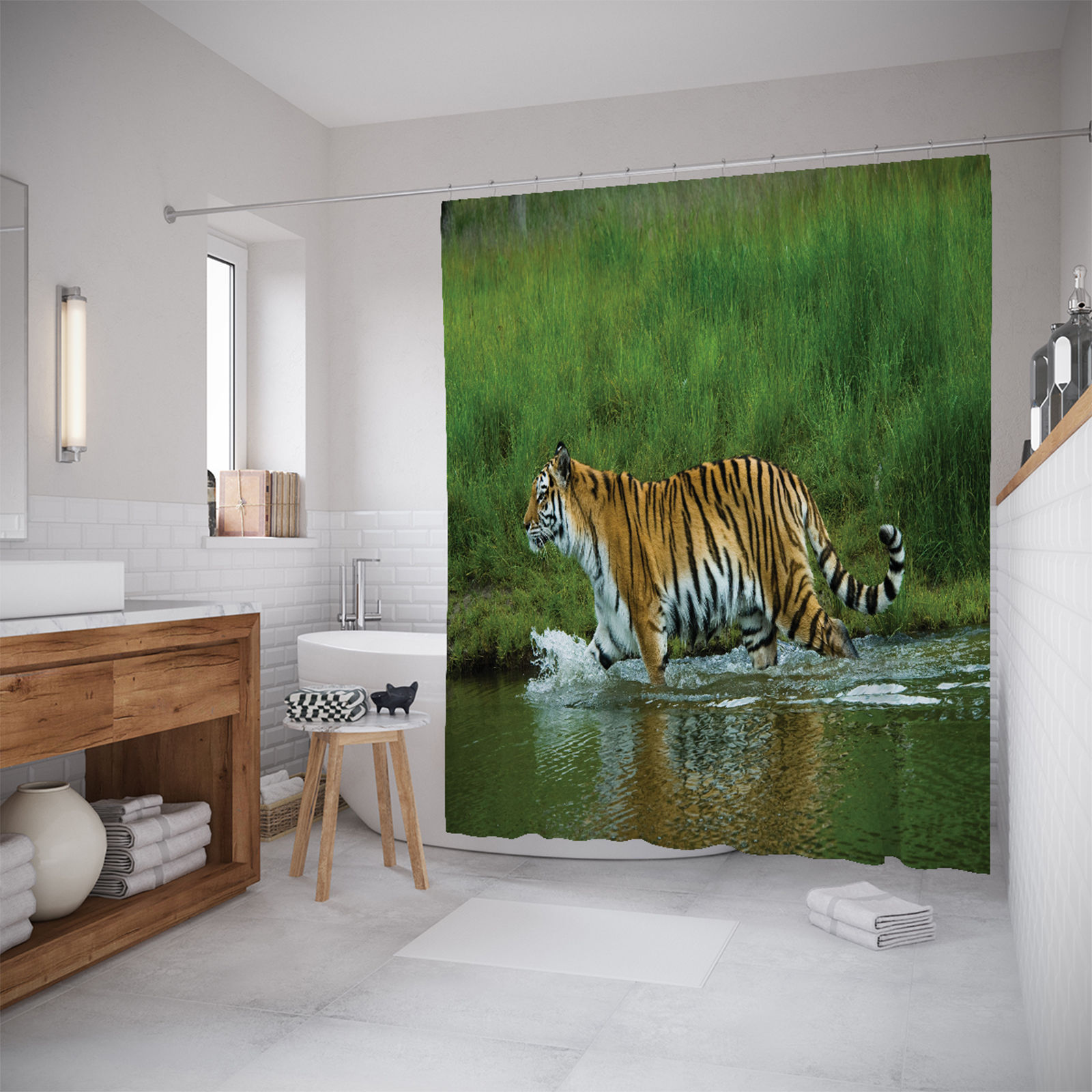 

Штора для ванной JoyArty «Тигр на реке» 180x200, Зеленый
