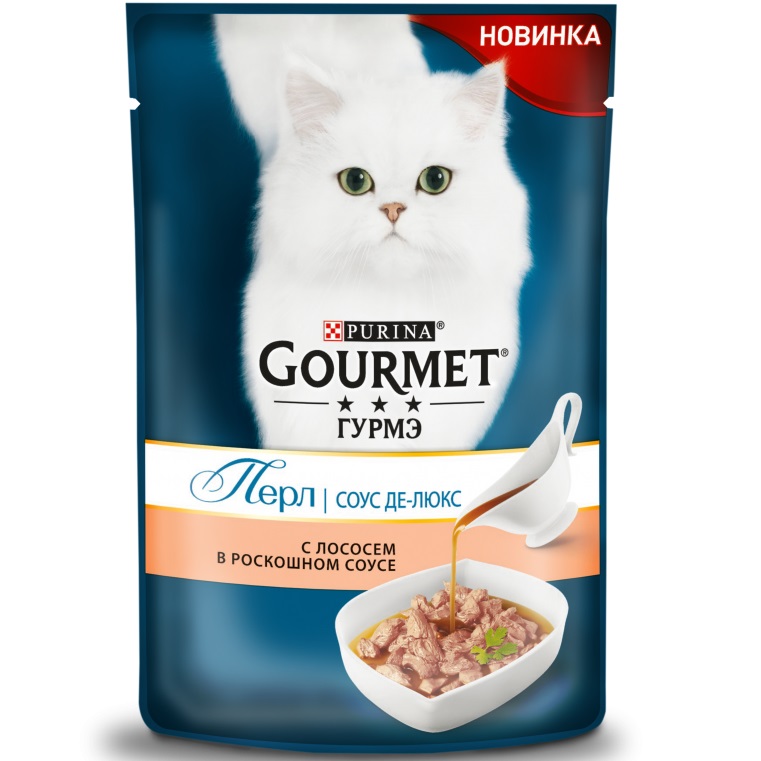 фото Влажный корм для кошек gourmet perle соус де-люкс, лосось, 24шт, 85г