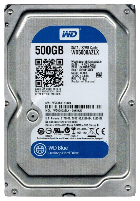 фото Внутренний жесткий диск western digital blue 500gb (wd5000azlx)