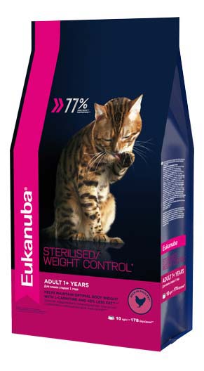 фото Сухой корм для кошек eukanuba sterilised/weight control, курица, 10кг