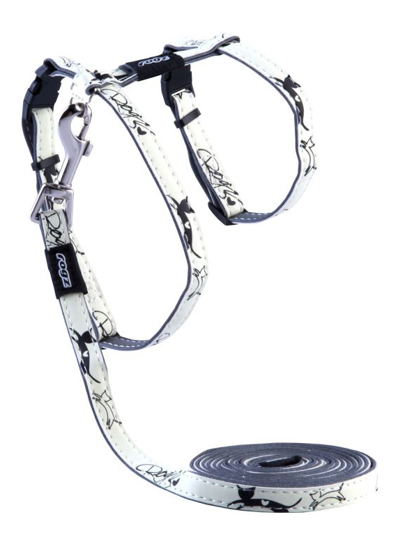 

Шлейка с поводком для кошек Rogz GlowCat S-11мм 1,8 м, Черно-белый, GlowCat