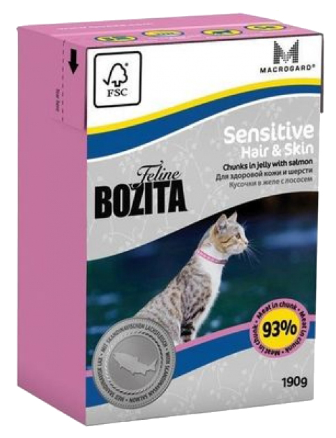 фото Консервы для кошек bozita feline sensitive hair & skin, с лососем в желе, 190г