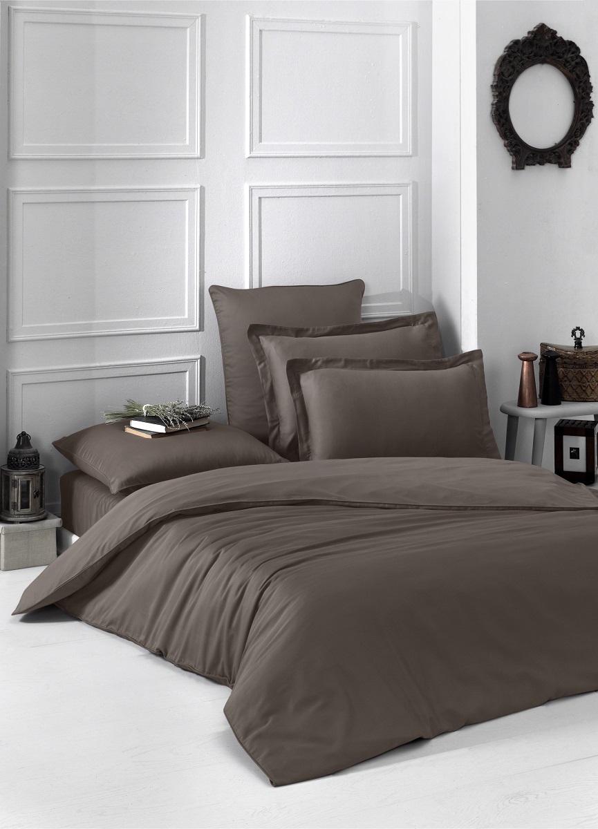 фото Комплект постельного белья karna gaylon цвет: коричневый (2 сп. евро)