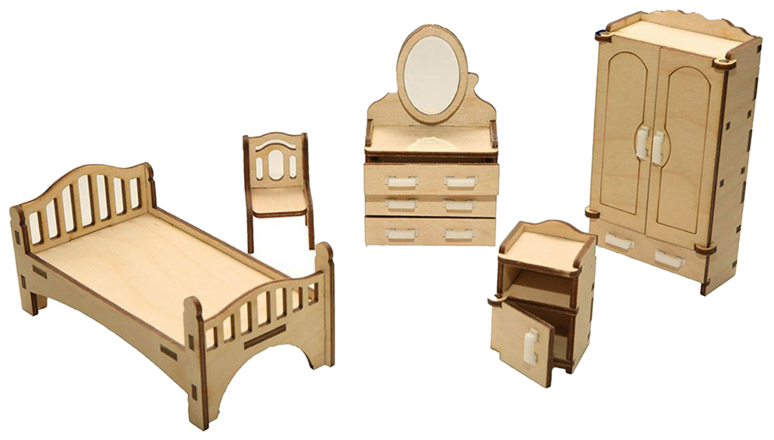 фото Набор деревянной мебели для кукол "спальня" лесная мастерская