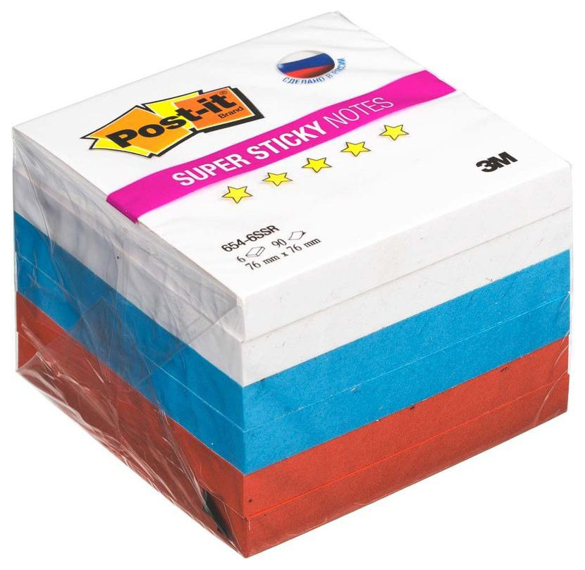 

Блоки самоклеящиеся Post-it Триколор 76х76 мм, Белый/Синий/Красный