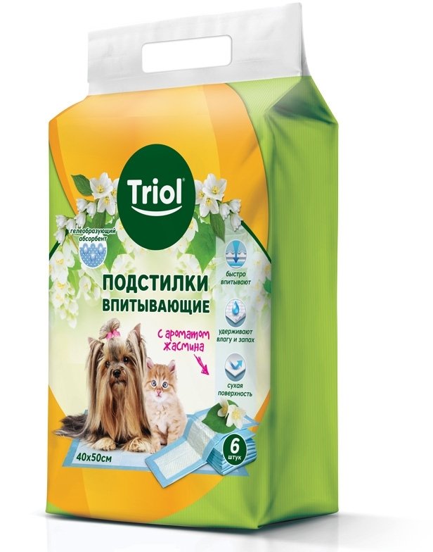 

Пеленки для кошек и собак одноразовые Triol с ароматом жасмина 50 x 40 см, 6 шт