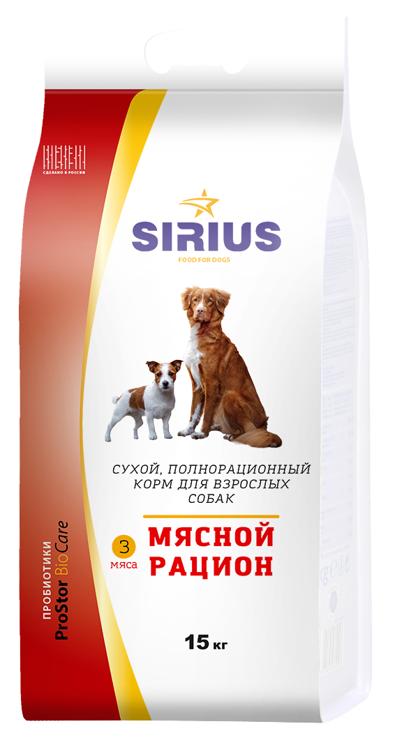 фото Сухой корм для собак sirius, все породы, мясной рацион, 15кг