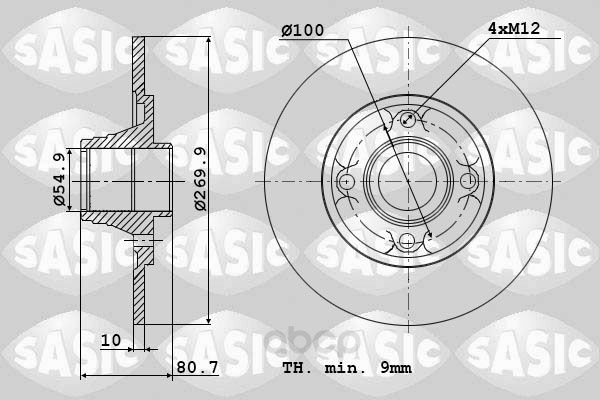 Тормозной диск SASIC для Renault Megane II, Scenic II 03- без подшипника 6104012