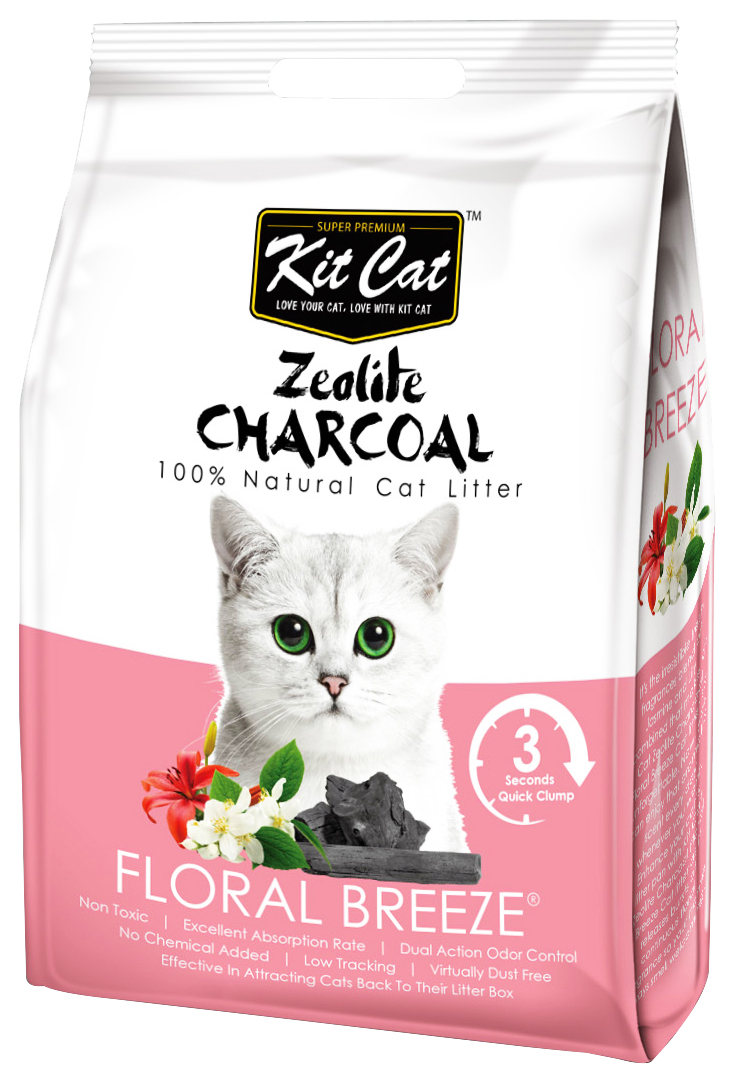 фото Комкующийся наполнитель туалета для кошек kit cat zeolite charcoal floral breeze 4 кг