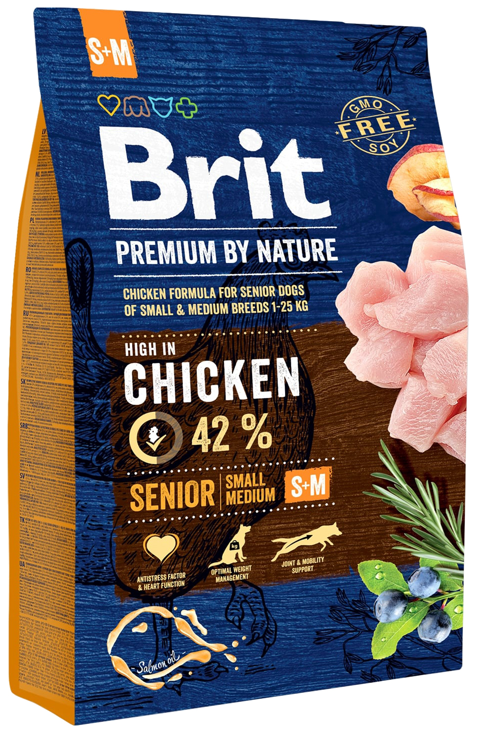 фото Сухой корм для собак brit premium by nature senior s+m, для пожилых, курица, 3кг