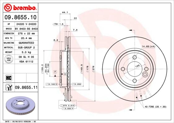 фото Тормозной диск brembo 09.8655.10