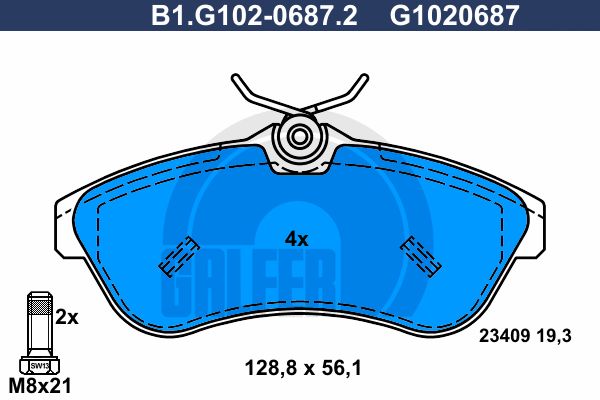 

Комплект тормозных дисковых колодок GALFER B1.G102-0687.2