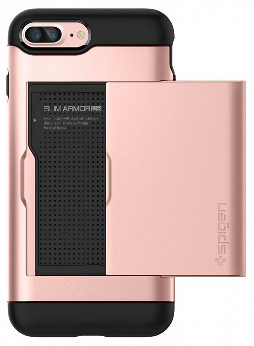 фото Чехол-визитница spigen slim armor cs (043cs20527) для iphone 7 plus/8 plus (rose gold)