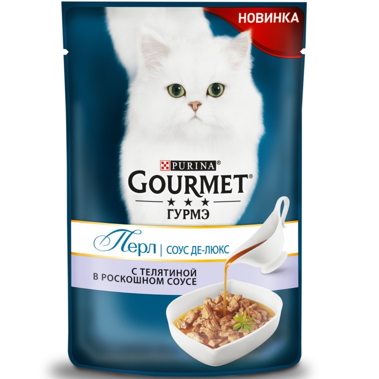 фото Влажный корм для кошек gourmet perle соус де-люкс, телятина, 24шт, 85г