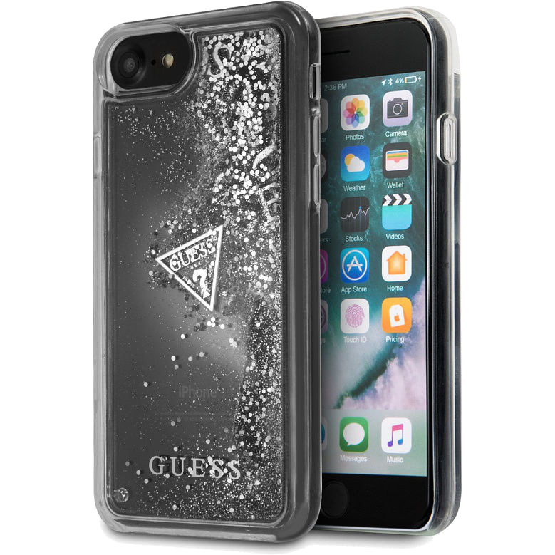 фото Чехол guess liquid glitter для phone 7/8 transparen/silver